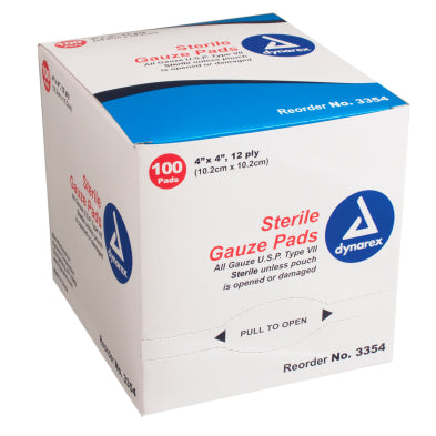 Gauze Pads, 4" x 4", 12-Ply, 100/bx